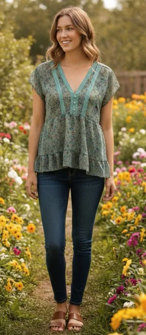 Eyelash Couture Boho Fairy Floral V-Neck Top Lace Trim Prairie Coquette XL NWT thumbnail 1