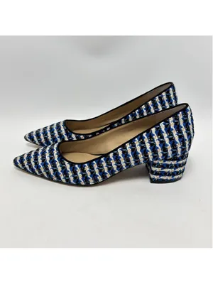 Ann Taylor Tweed Block Heel Pointed Toe Houndstooth Pumps Blue Black Size 8M thumbnail 2