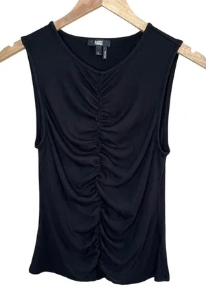 Paige Womens Sidonia Black Sleeveless Ruched Tank Top Size Large thumbnail 1