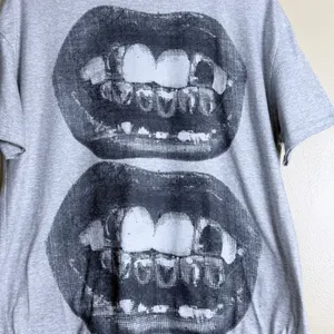 Y2K Punk Graphic T-Shirt Medium Gray Edgy Street Grunge Grillz Oversized thumbnail 2