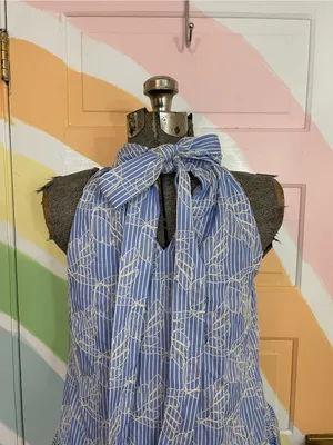 English Factory Blue Striped Embroidered Halter Ruffle Mini Dress Sz XS 🧡🎀 thumbnail 9