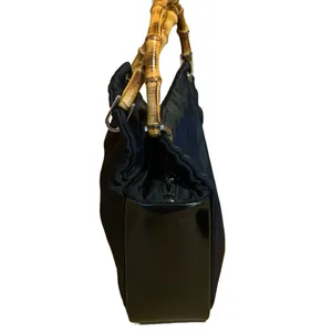 Gucci Black Nylon & Glazed Leather Tote Bag With Bamboo Handles thumbnail 7