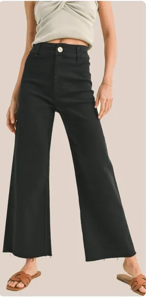 Miou Muse Straight Wide Leg High Waisted Denim Jeans Stretch Faded Black Med W28 thumbnail 1