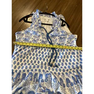 Calypso St Barth Daria Dress M Blue White Block Print Floral Cotton Resort Maxi thumbnail 7