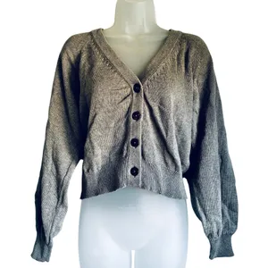 Paneros Greta Cardigan Button Up Gray Large Cotton Cozy Quiet Luxury thumbnail 2