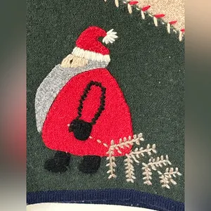 Woolrich Embroidered Skates Santa Christmas Holiday Sweater Vest Womens XL. thumbnail 3