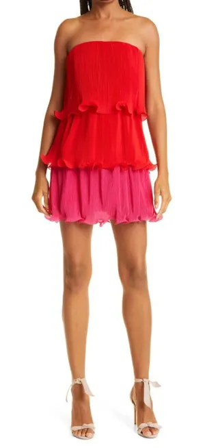 MILLY Sylvie Strapless Pleated Chiffon Dress NWT‎ Sz 4 thumbnail 1