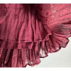 Anthropologie Toulon Pleated Bell Sleeve Mini Dress x Small Burgundy Boho xs NWT thumbnail 12