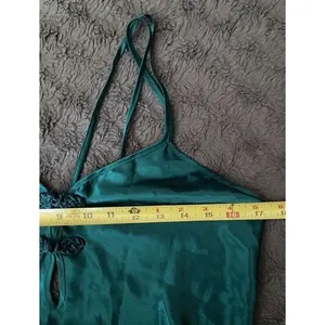 Vtg California Dynasty Emerald Green Satin Maxi Slip Dress Size S Chinese Knot thumbnail 13