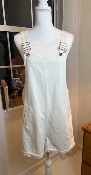 White shorts overalls with Buckle Straps size medium. thumbnail 1