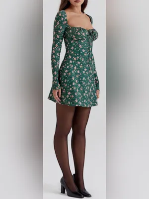 NEW House of CB MALIKA Green Floral Corset‎ long sleeve Mini Dress sz XS thumbnail 3