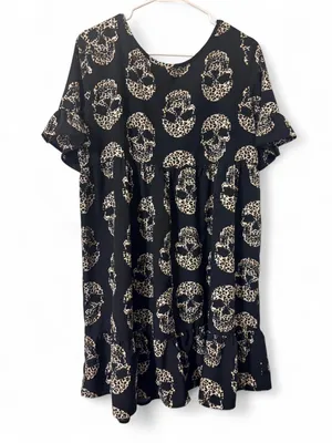Emory Rose Black Skull-Print V-Neck Babydoll Dress/Top Sz M thumbnail 8