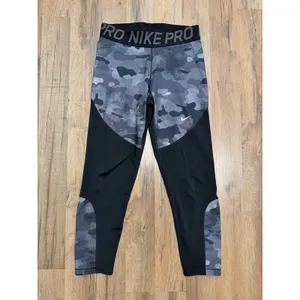 Nike Pro Camo Compression Leggings Gray Black‎ Training Tights Women L thumbnail 2