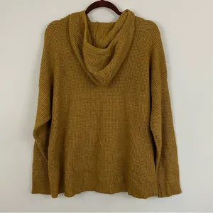 NWT Aerie Mustard Waffle Knit Hoodie Oversized Cabincore Pullover‎ Size Medium thumbnail 4