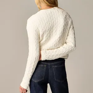 NWT J.CREW Odette Cable-Knit Sweater Lady Jacket Cotton Blend Bouclé Ivory M thumbnail 3