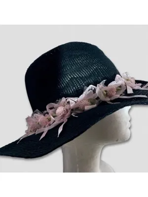 Handcrafted Cowboy Hat Floral Applique Black OS thumbnail 2