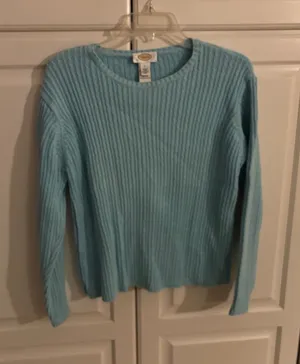 Talbots Womens Light Blue 100% Cotton Cable Knit Crew Neck Sweater‎ Size L thumbnail 1