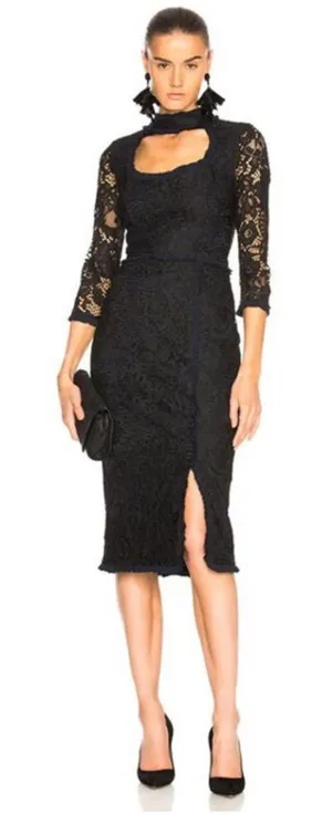 Alexis‎ Fiorenza Guipure Lace Navy Black Mock Neck Midi Length Dress thumbnail 1