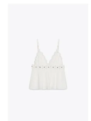 Zara ZARA‎ COMBINED LACE TOP WITH BEADS, WHITE thumbnail 3