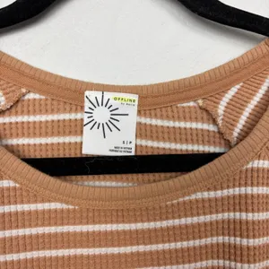 Offline by Aerie Striped Waffle Cropped Tee Long Sleeve Casual Minimalist Small thumbnail 4