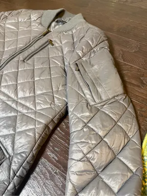 French Connection Large Silver Quilted Longline Bomber Jacket Coat thumbnail 6