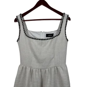 Cider Dress S Ivory Metallic Tweed Braided Trim Square Neck Mini Pockets NEW thumbnail 3