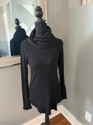 Evereve x Michael Stars thermal waffle-knit cowl neck top black soft medium. thumbnail 3