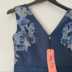 NWT CHI CHI LONDON Appliqué Fit Flare Party Dress Navy 4 thumbnail 8