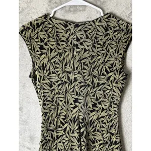 Vintage Botanical Leaf Print Tie Waist Dress Cap Sleeve Cottagecore Summer 8P thumbnail 4