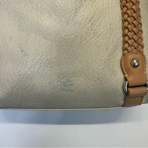 Cream Tan Shoulder Bag braided top handles vegan leather purse thumbnail 8