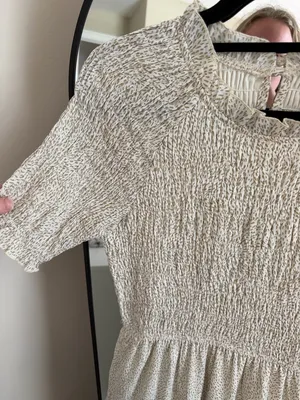 Polagram Cream Smocked Short Sleeve Tiered Maxi Dress thumbnail 5