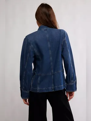 Free People Imogene Denim Officer Jacket in Ensign Wash L thumbnail 7