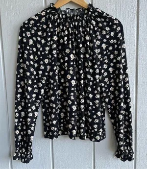 Reformation Ecovero‎ Black Floral Long Sleeve Theodora Top Blouse Size XS thumbnail 1