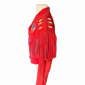 Vintage Red Suede Fringe Jacket Eagle Beaded Western Southwestern Women’s Large thumbnail 12