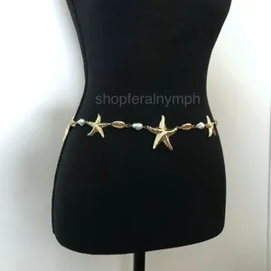 Y2K Mermaidcore Gold Starfish Shell Chain Belt, Fits 24–38 Inches, X7GA1157 thumbnail 4