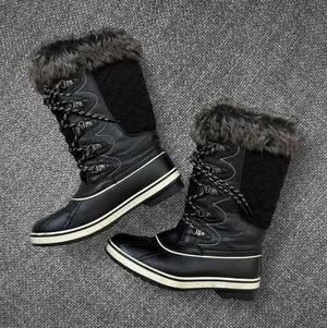 Black Faux Fur Trim Winter Snow Boots thumbnail 1