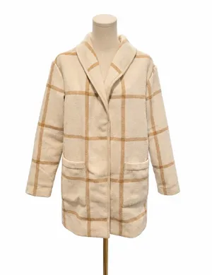 Marine Layer Liverpool Re-Spun Shawl Collar Coatigan Cream Camel Plaid Small thumbnail 1