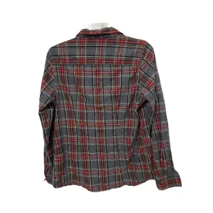 L.L. Bean Gray Stewart Plaid Flannel Slightly Fitted Shirt Womens Size Medium thumbnail 4