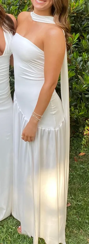 white maxi dress with scarf thumbnail 1