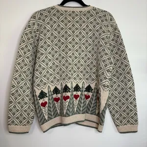 Woolrich Tree Heart Print Sweater S‎ Ramie Cotton Button Cardigan Outdoorsy thumbnail 6