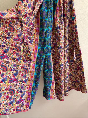Handmade Boho Paisley Wide Leg Palazzo Pants Smocked Waist Floral Border XS/S thumbnail 3