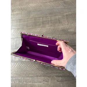 Banana Republic‎ purple/gray floral 100% silk envelope clutch thumbnail 4