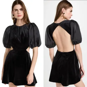 Bardot Marina Velvet Backless Mini Dress Black Womens 6 Medium Sheer Sleeves New thumbnail 2