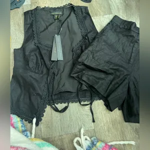 NWT house of Harlow‎ Black Lace Trim Vest and Shorts Set size xs thumbnail 2