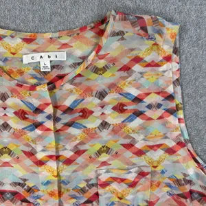 Cabi Women's Large Avery Aztec Geometric Sleeveless Blouse Top Sheer Button Up thumbnail 3