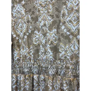 Cupio Midi Dress Women L Tan Gold Geometric Smocked Tiered Boho thumbnail 8