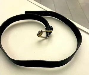 Belt Shiny Classic Black/Dark Blue Leather Belt with Metal Buckle thumbnail 1