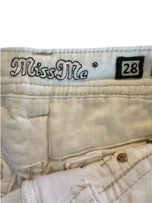 Miss Me Jeans White Cuffed Capri Cropped Jeans Embellished Pockets Women’s Sz 28 thumbnail 5