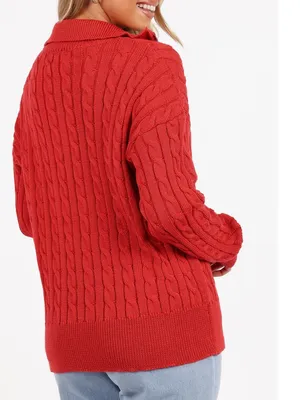 Petal & Pup Frida Cable Knit Half Zip Sweater, Red, Size XL, NWOT Display thumbnail 2