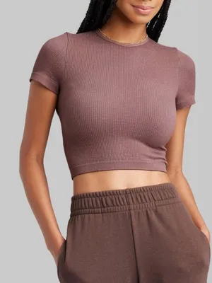 Wild Fable Small Mauve Pink Glitter Shimmer Ribbed Crop Tee Short Sleeve Gym thumbnail 4